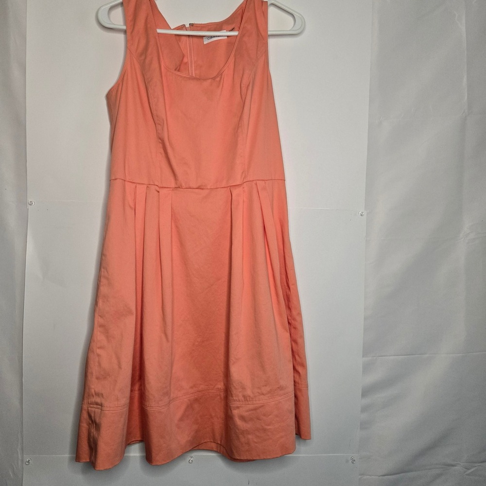 Calvin Klein Peach Cotton Blend Pleated Fit and Flare Dress Size 10